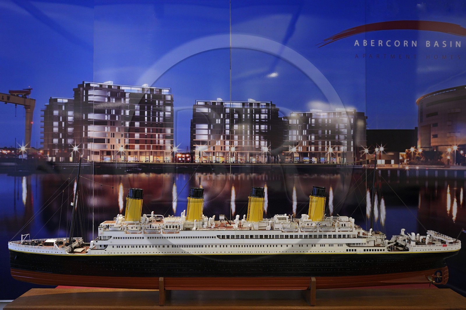United Kingdom, Northern Ireland, Belfast, docks district of Queen's Island, the Titanic Belfast Experience center, model of the RMS Titanic