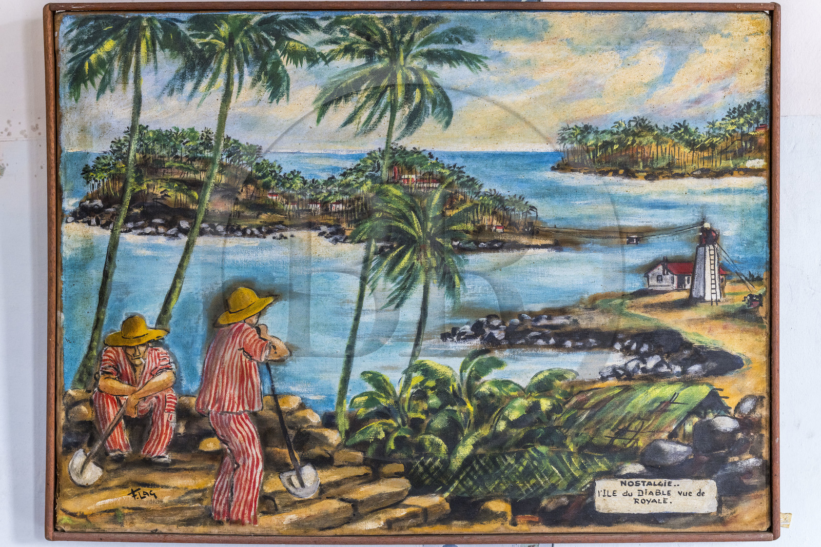 France, Guyane, Cayenne, musée départemental Alexandre-Franconie, peintures réalisées par un bagnard, Francis Lagrange dit Flag, condamné pour escroquerie et faux monnayage mais qui était aussi faussaire et artiste, elles retracent la vie (et le mort) au bagne