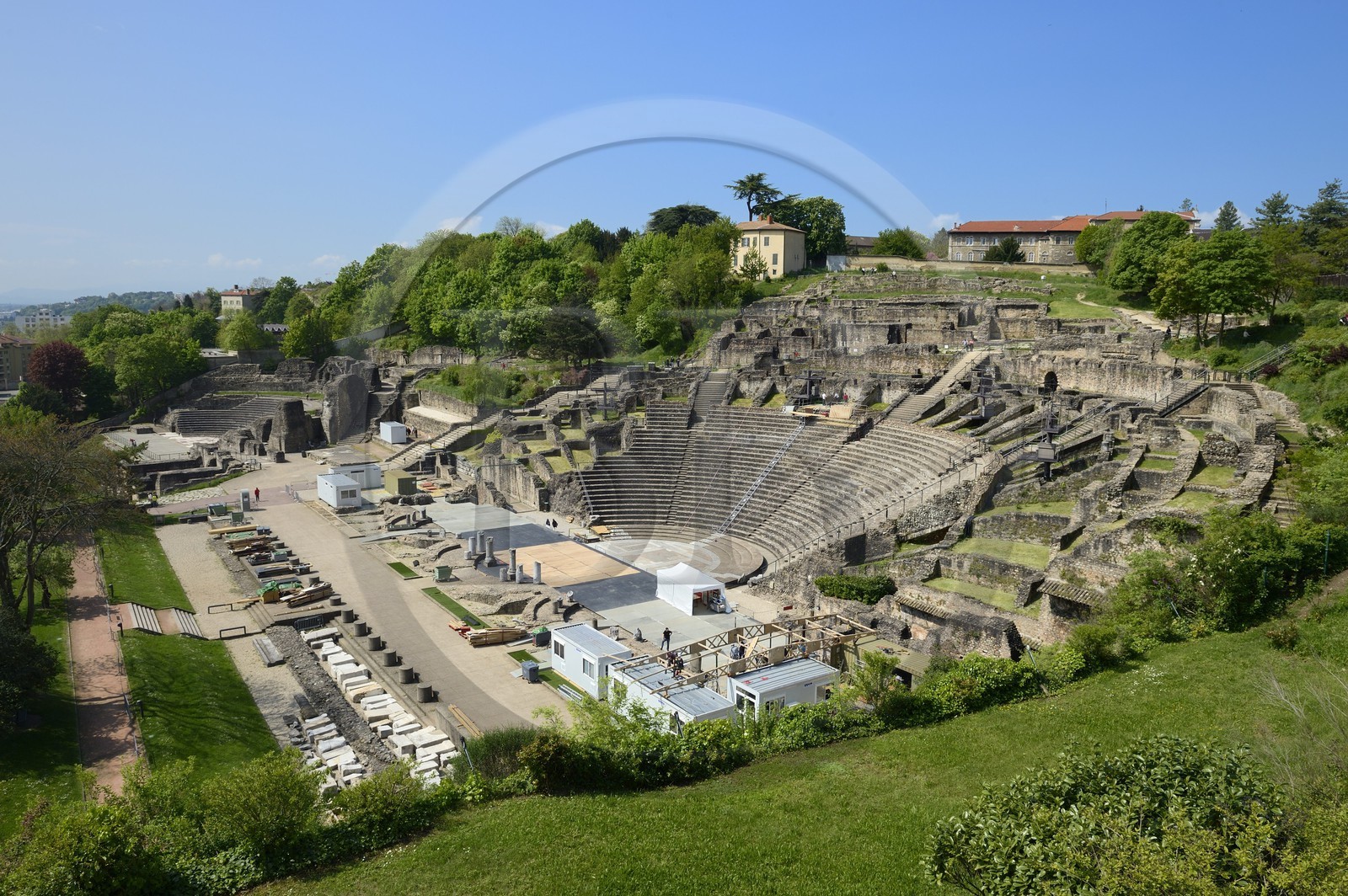 France, Rhône (69), Lyon, site historique classé Patrimoine Mondial de l'UNESCO, colline de Fourvière, le théâtre romain et l'Odéon