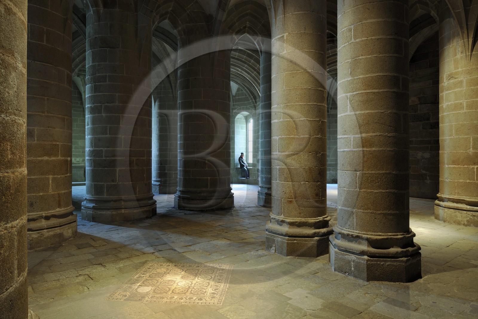 France, Manche, the abbey of Mont Saint Michel, listed as World Heritage by UNESCO, crypte des Gros Piliers (crypt of large pillars)