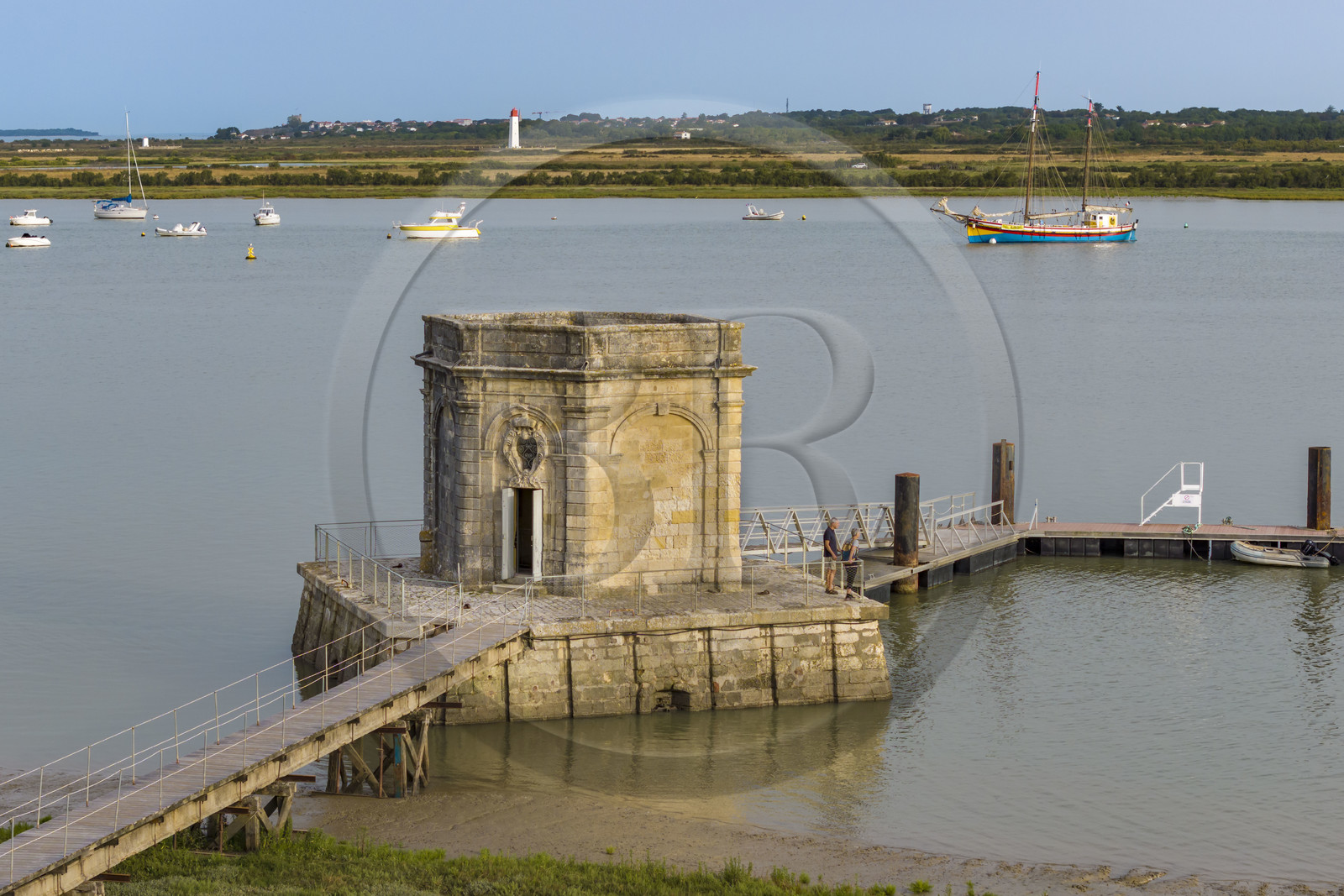 France, Charente Maritime, Saint-Nazaire-sur-Charente, the Royal Fountain of Lupine along the Charente river is the most remarkable of the last three existing fountains (aerial view)