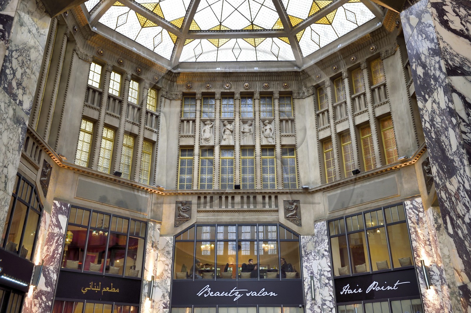 Czech Republic, Prague, Nove Mesto, Koruna Palace shopping arcade (1910-1914) at the corner of Wenceslas Square, between Art Nouveau and Art Deco