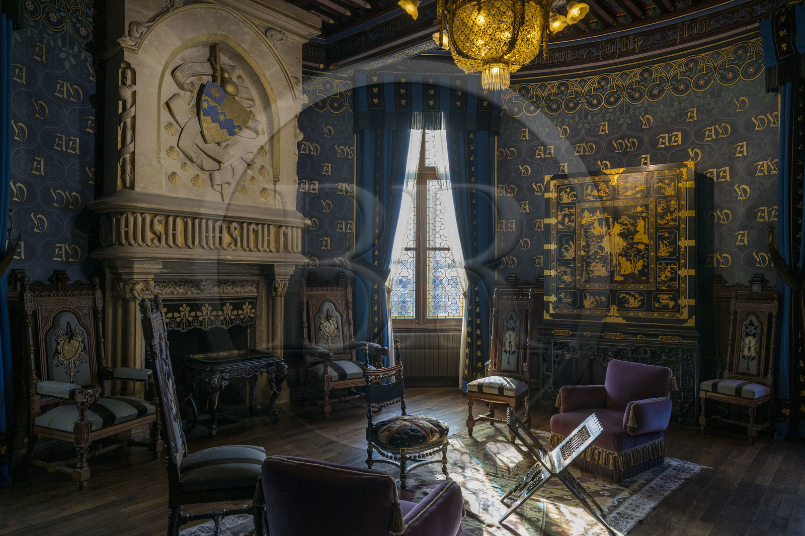 France, Pyrénées-Atlantiques (64), la côte du Pays-Basque, Hendaye, chateau d'Abbadia construit en 1870 par Eugène Viollet-le-Duc pour Antoine d'Abbadie d'Arrast, le salon d'honneur