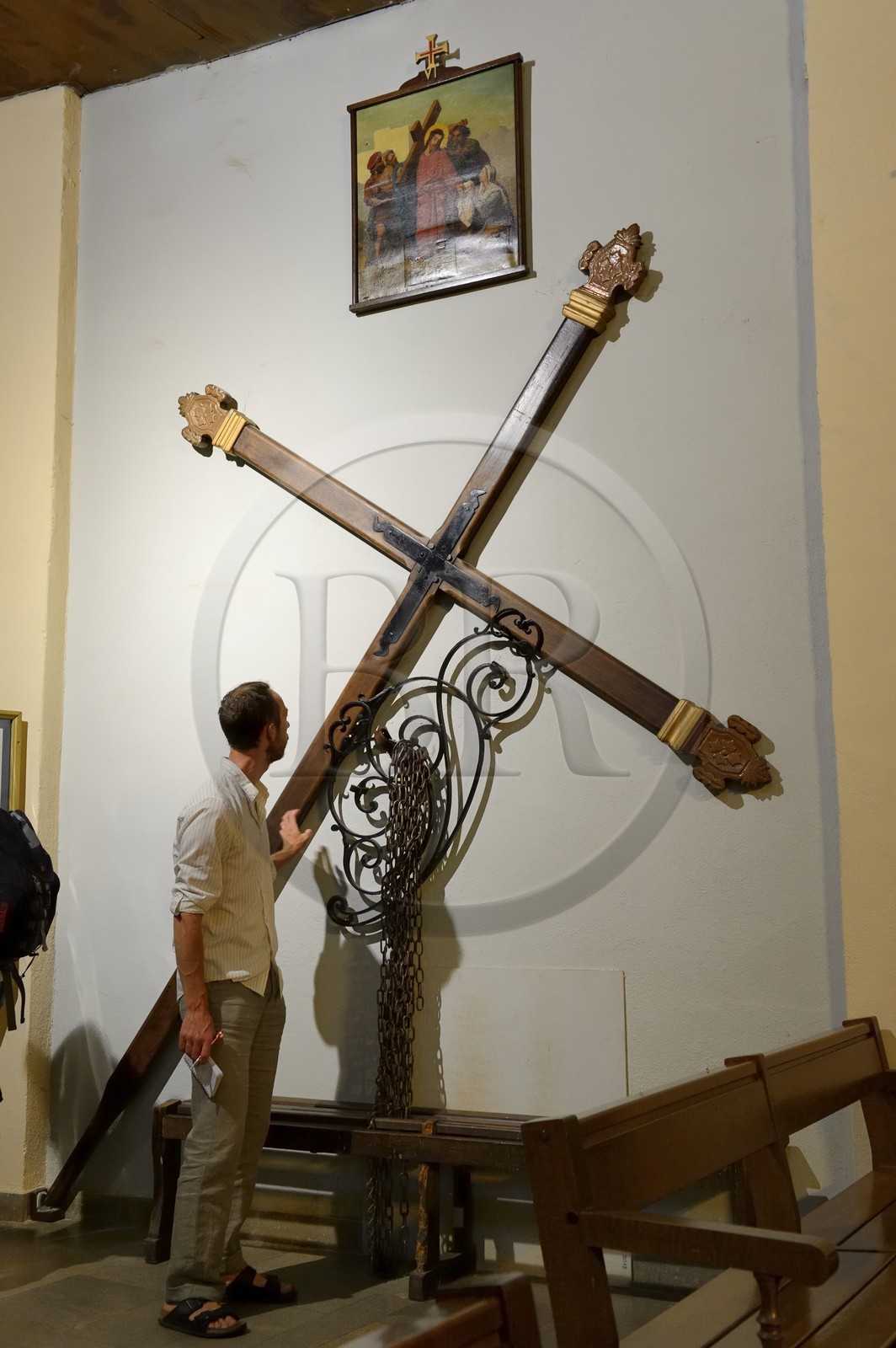 France, Corse du Sud, Sartene, St. Mary church where are exposed the heavy chain (17kg) and cross (34kg) of the Catenacciu