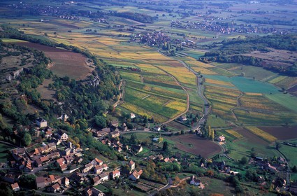 France, Saone et Loire, vineyards of Chalon sur Saone region and the village of Chenoves (aerial view)
