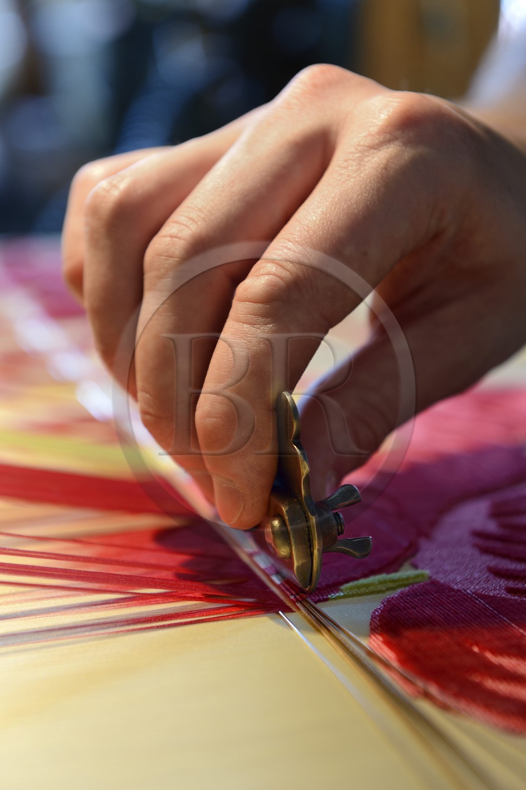 France, Rhône (69), Lyon, quartier de la Croix-Rousse, Manufacture de soieries Prelle, coupe du velour