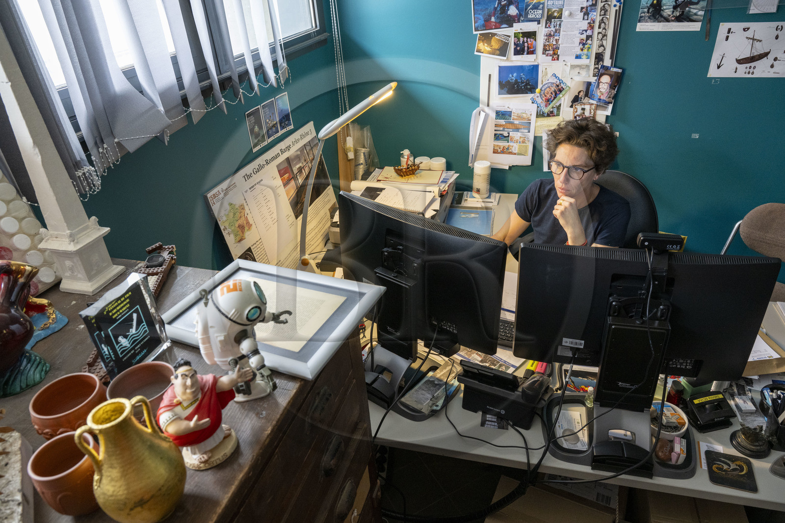 France, Bouches du Rhone, Arles, musée départemental Arles antique, Maritime archaeologist Sabrina Marlier attached to the museum in her office