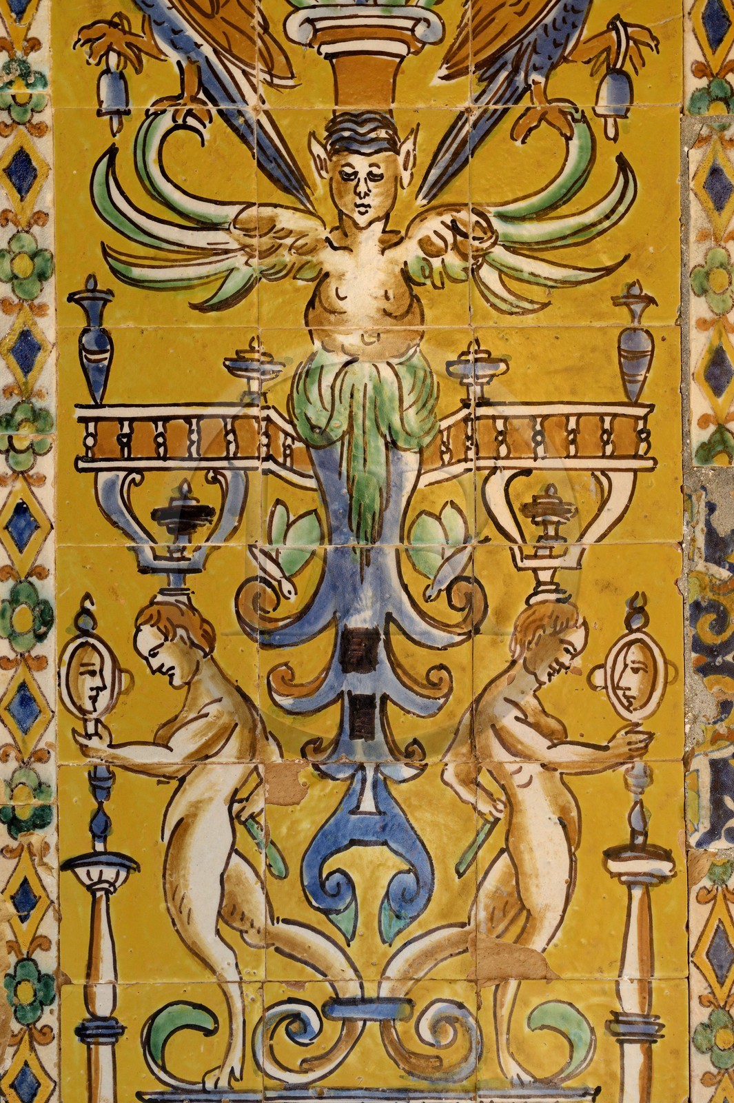 Espagne, Andalousie, Séville, Alcazar de Séville (Reales Alcazares de Sevilla), classé Patrimoine Mondial de l'UNESCO, Palacio Gotico, sala de las Bovedas, azulejos