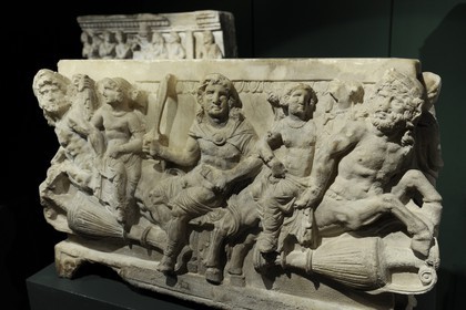 Italie, Toscane, Val di Cecina, Volterra, Museo Etrusco Guarnacci (Musée Etrusque Guarnacci), urne cinéraire en albatre