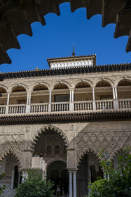 Espagne, Andalousie, Séville, Alcazar de Séville (Reales Alcazares de Sevilla), classé Patrimoine Mondial de l'UNESCO, Mudejar Palace or Palace of Pedro I, la Cour des Demoiselles (Patio de las Doncellas)