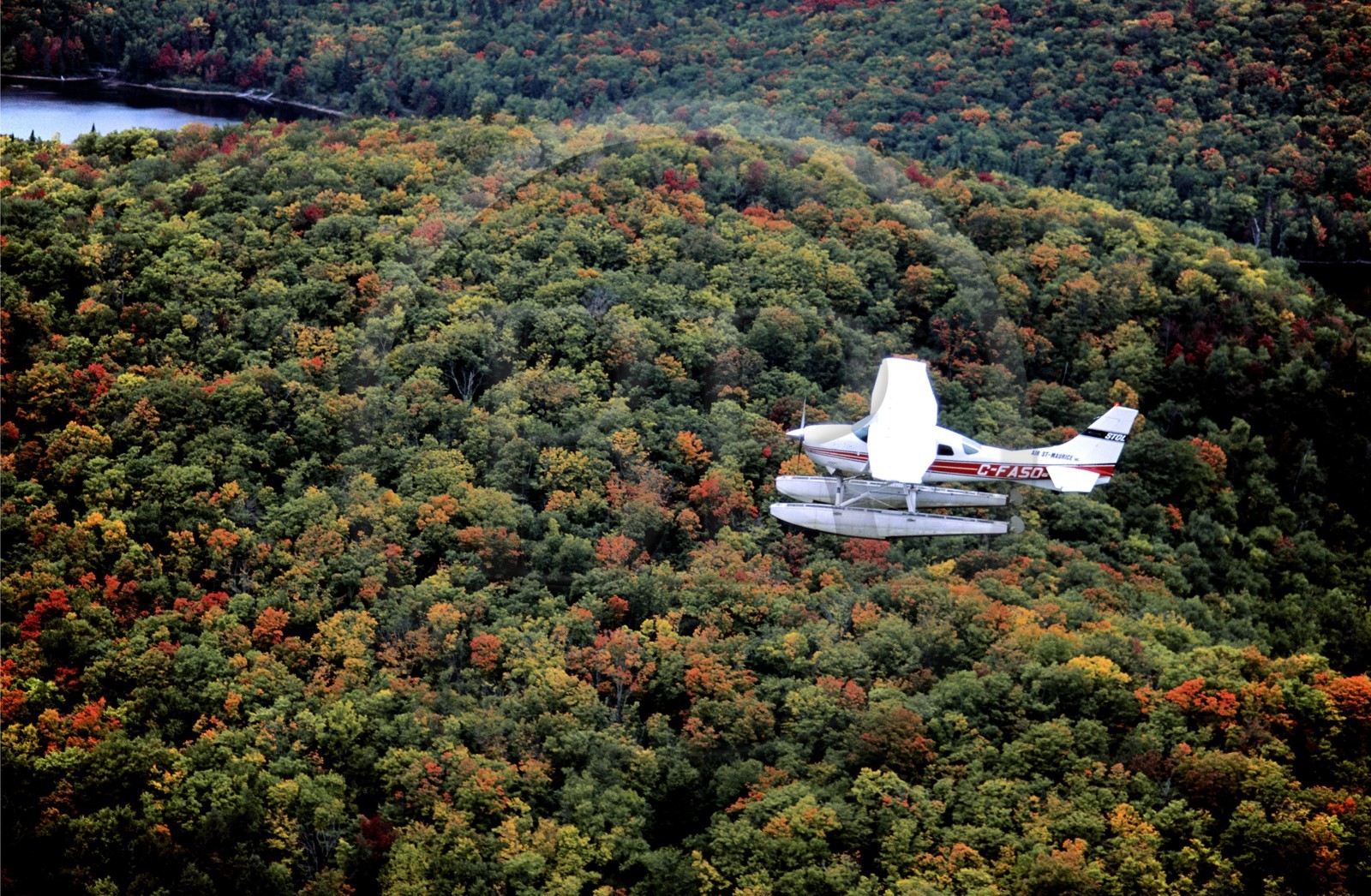 Canada, Quebec Province, overfly in seaplane of the national park of Mauricie (aerial view)