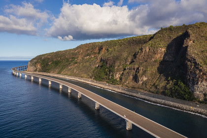 France, Reunion island (French overseas department), la Grande Chaloupe à La Possession, the New Coastal Route (Nouvelle Route du Littoral - NRL), the 5.4 km long maritime viaduct between the capital Saint-Denis and la Grande Chaloupe (aerial view)