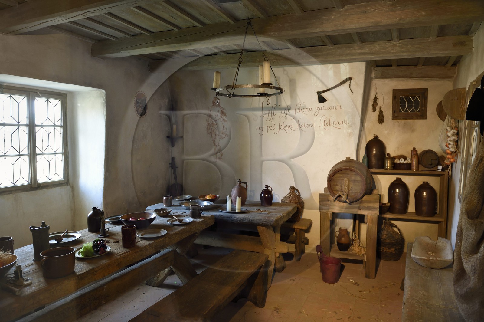 Czech Republic, Prague, Hradcany (Castle district), the  Golden lane, reconstitution of taproom and tavern (Renaissance)