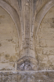 France, Bouches-du-Rhône (13), Tarascon, le chateau du roi René datant du XVe siècle, cul-de-lampe représentant un personnage grimacant dans la Grande Chambre