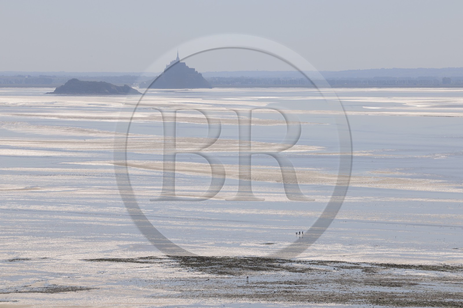 France, Manche, Bay of Mont Saint Michel, the Mount and Tombelaine Island from the Bec d'Andaine