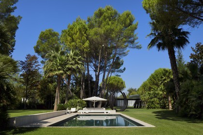 France, Var, Le Muy, Fondation Bernar Venet, the pool and the New Gallery in the background