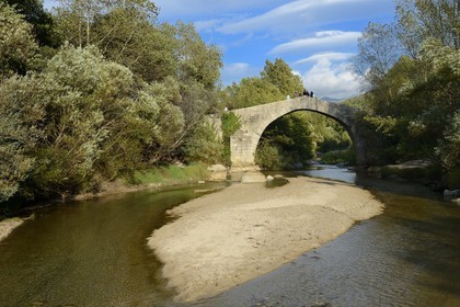 France, Corse-du-Sud (2A), région de Sartène, Arbellara, le pont gênois Spin'a Cavallu (XIIème siècle) sur le Rizzanèse