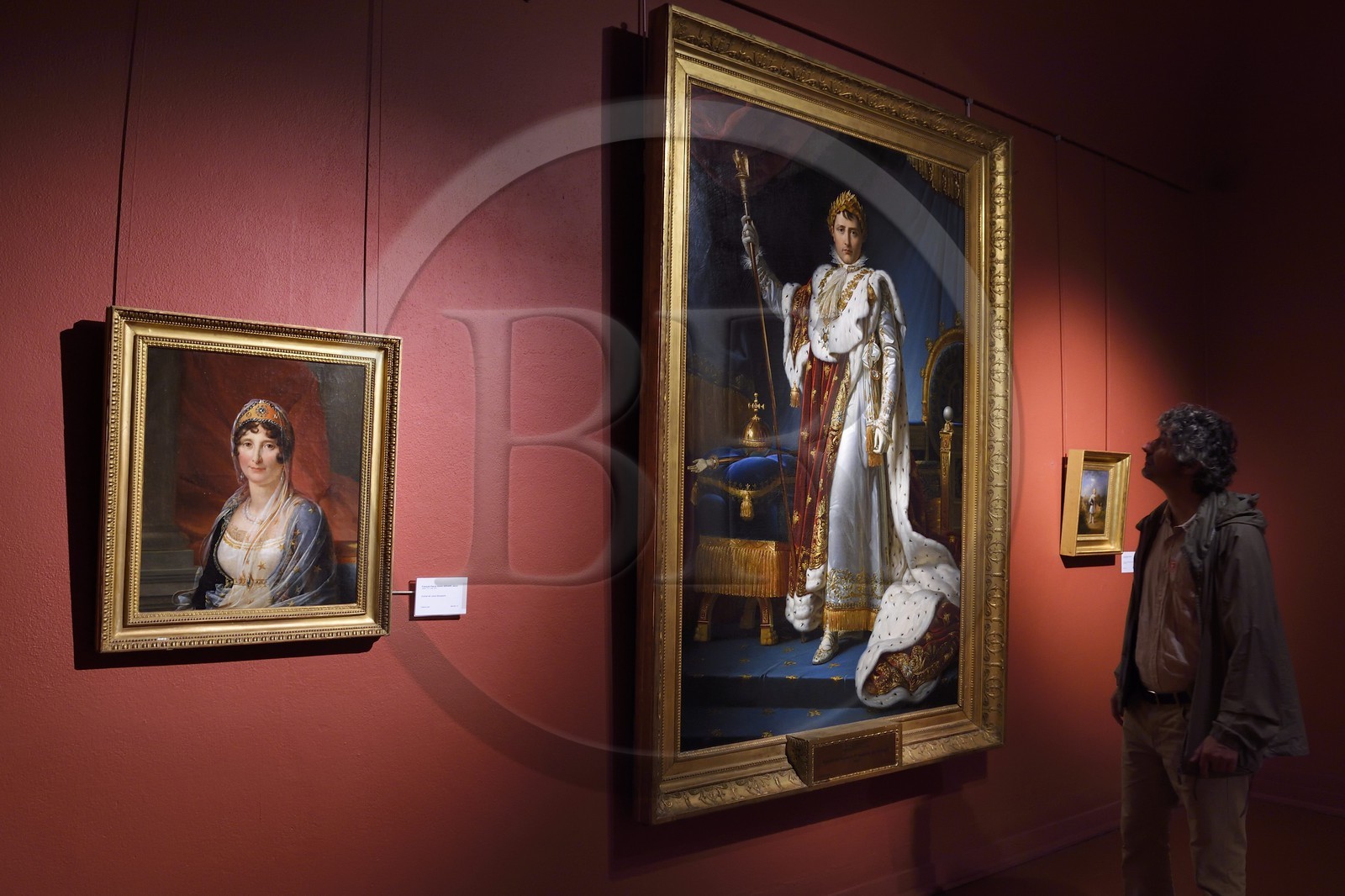 France, Corse-du-Sud (2A), Ajaccio, musée Fesch (musée des beaux-arts), salle de la collection napoléonienne, Laetitia Bonaparte à gauche et le sacre de Napoleon à droite