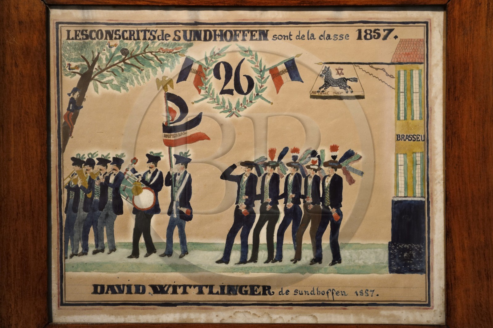 France, Bas Rhin, Strasbourg, old town listed as World Heritage by UNESCO, Musée alsacien (Alsatian museum), drawing in memory of conscription of 1857 in the village of Sundhoffen