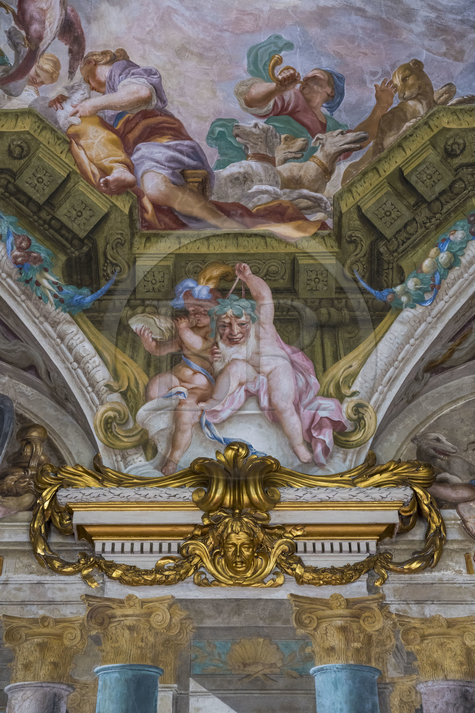 Italie, Ligurie, Gênes, palais des Rolli classés Patrimoine Mondial de l'UNESCO dans la Strada Nuova aujourd’hui via Garibaldi, le Palazzo Rosso ou palais musée Brignole, peinture baroque en trompe l'oeil