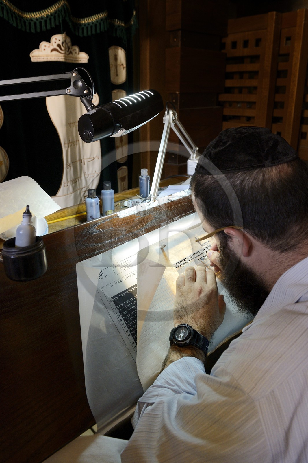 Israel, Negev Desert, Masada fortress, listed as World Heritage by UNESCO, synagogue, copy with a feather of the Torah