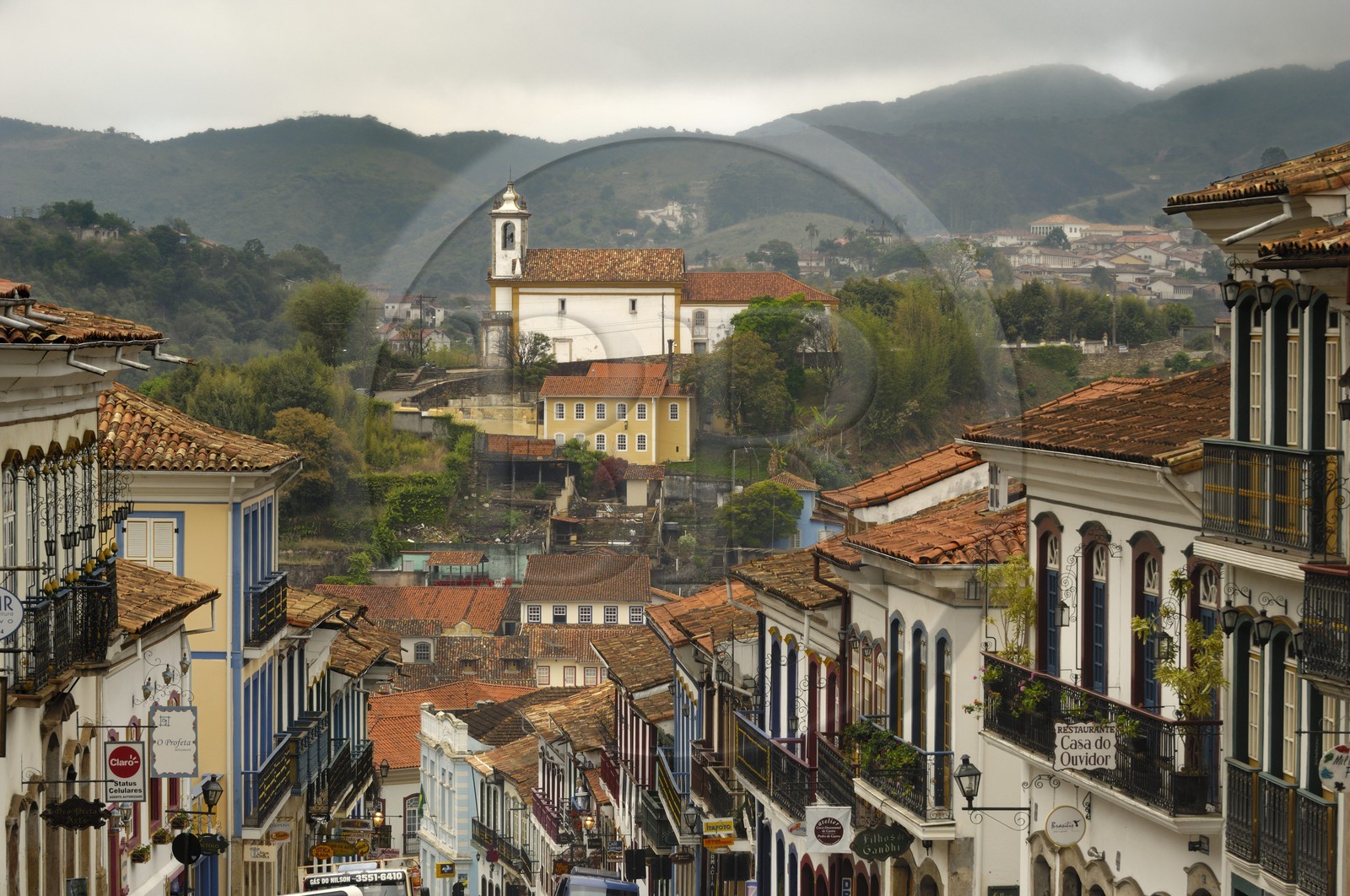 Brazil, Minas Gerais state, Ouro Preto, historical center listed as World Heritage by UNESCO, Conde de Bobadela street and Nossa Senhora do Rosario dos Pretos church (Gold Route, Estrada Real)