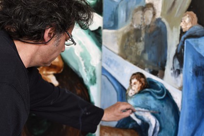 France, Val-de-Marne (94), Yvry-sur-Seine, Atelier de Fred Kleinberg, travail pour l'exposition Odyssée