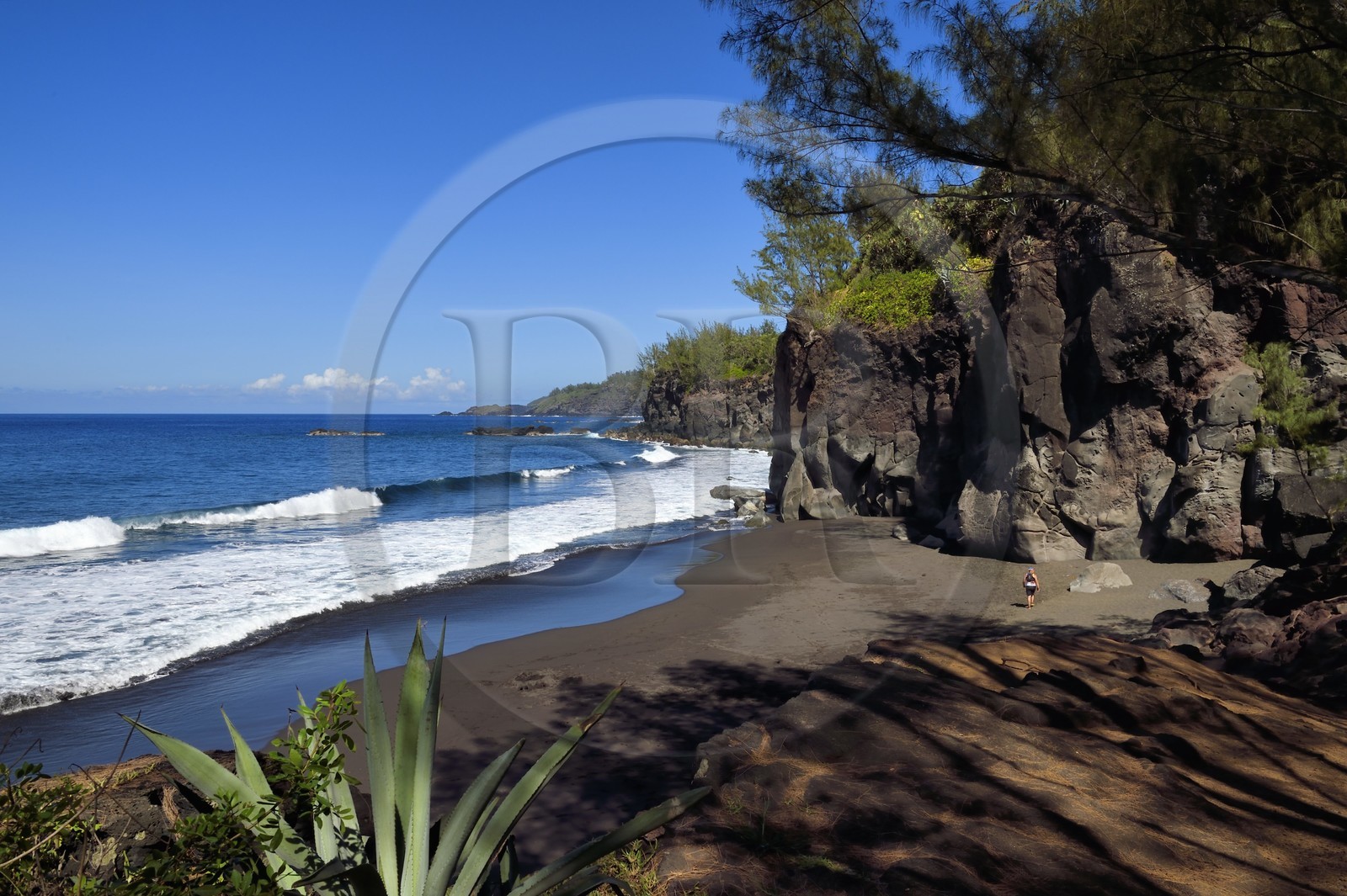 France, Reunion island (French overseas department), Saint Joseph, Ti Sable beach, black sand beach bordered by a volcanic lava cliff