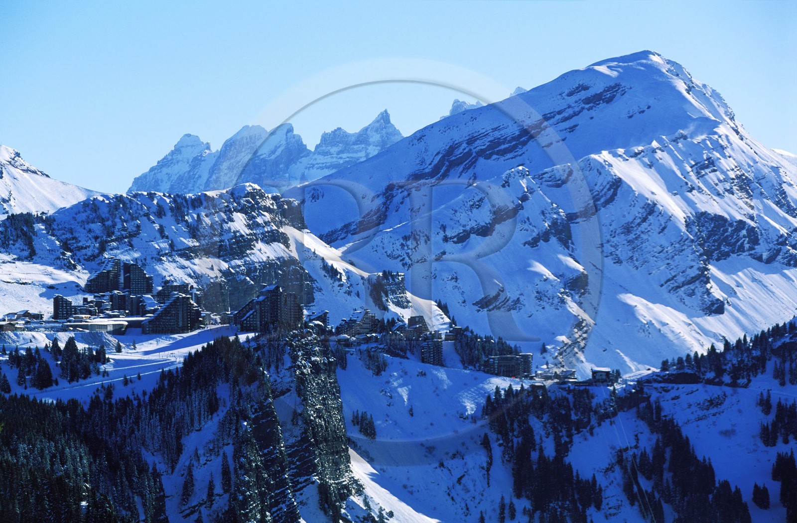France, Haute Savoie, Avoriaz, ski resort perched on a cliff