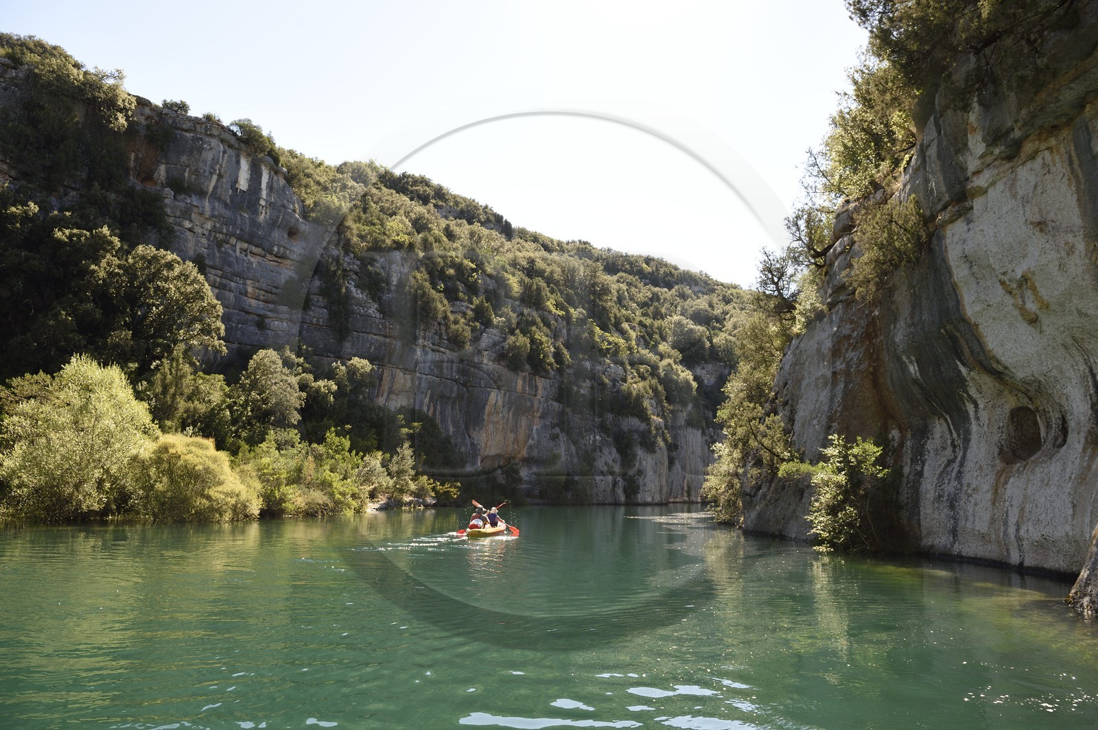 Var on the Left Bank and Alpes de Haute Provence on the Right Bank, Parc Naturel Regional du Verdon, Basses Gorges du Verdon downstream of Lake St. Croix, discovery by canoe of the gorges de Baudinard.