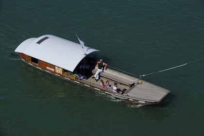 Switzerland, Canton Basel-Stadt, Basel, one of the little ferry boat used to cross the river Rhine