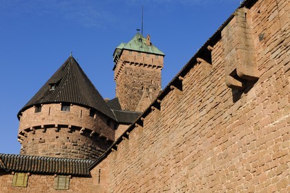 France, Bas Rhin, Orschwiller, Alsace Wine Road, Haut Koenigsbourg Castle, the dungeon as seen from the east and the ramparts