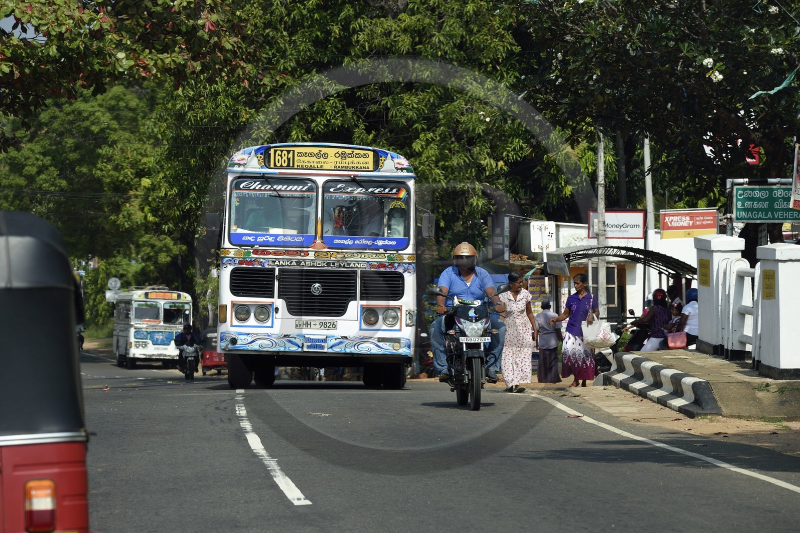 Sri Lanka, province du Centre-Nord, Polonnaruwa, bus intercités privés (pas de couleur rouge)