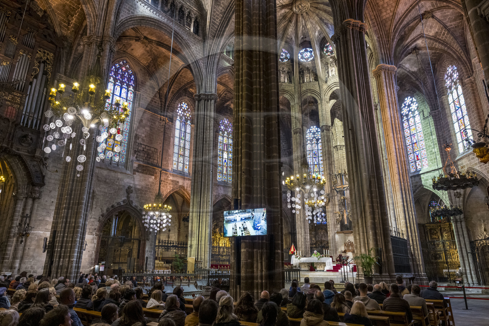 Espagne, Catalogne, Barcelone, quartier Barrio Gotico, cathédrale basilique métropolitaine de la Sainte-Croix et de Sainte Eulalie