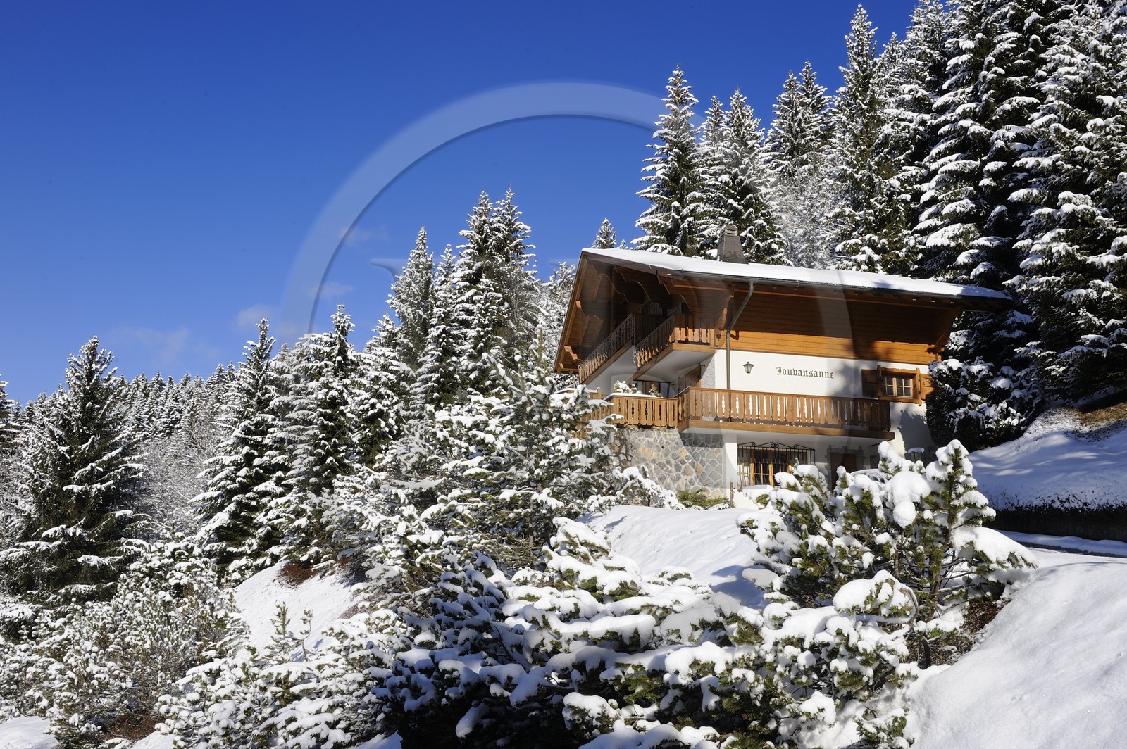 Suisse, Canton de Vaud, Villars sur Ollon, chalet sous la neige