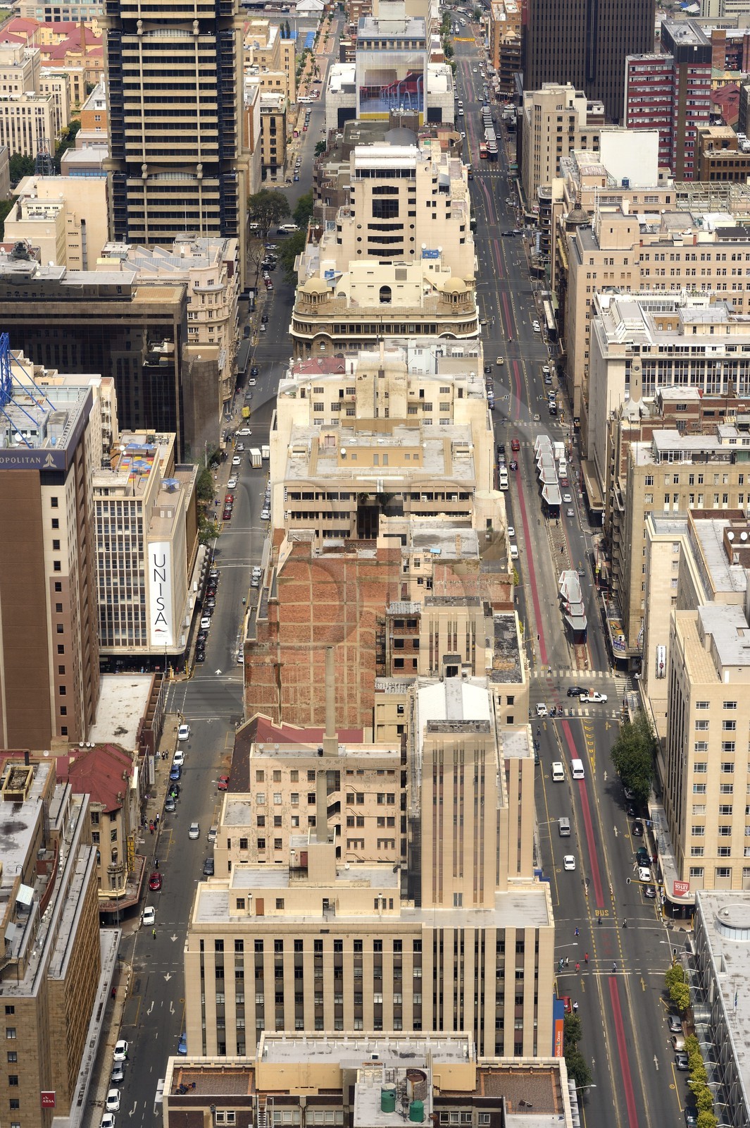 South Africa, Gauteng Province, Johannesburg, CBD (Central Business District), downtown view from the Carlton Center tower, Commissioner street and Main street