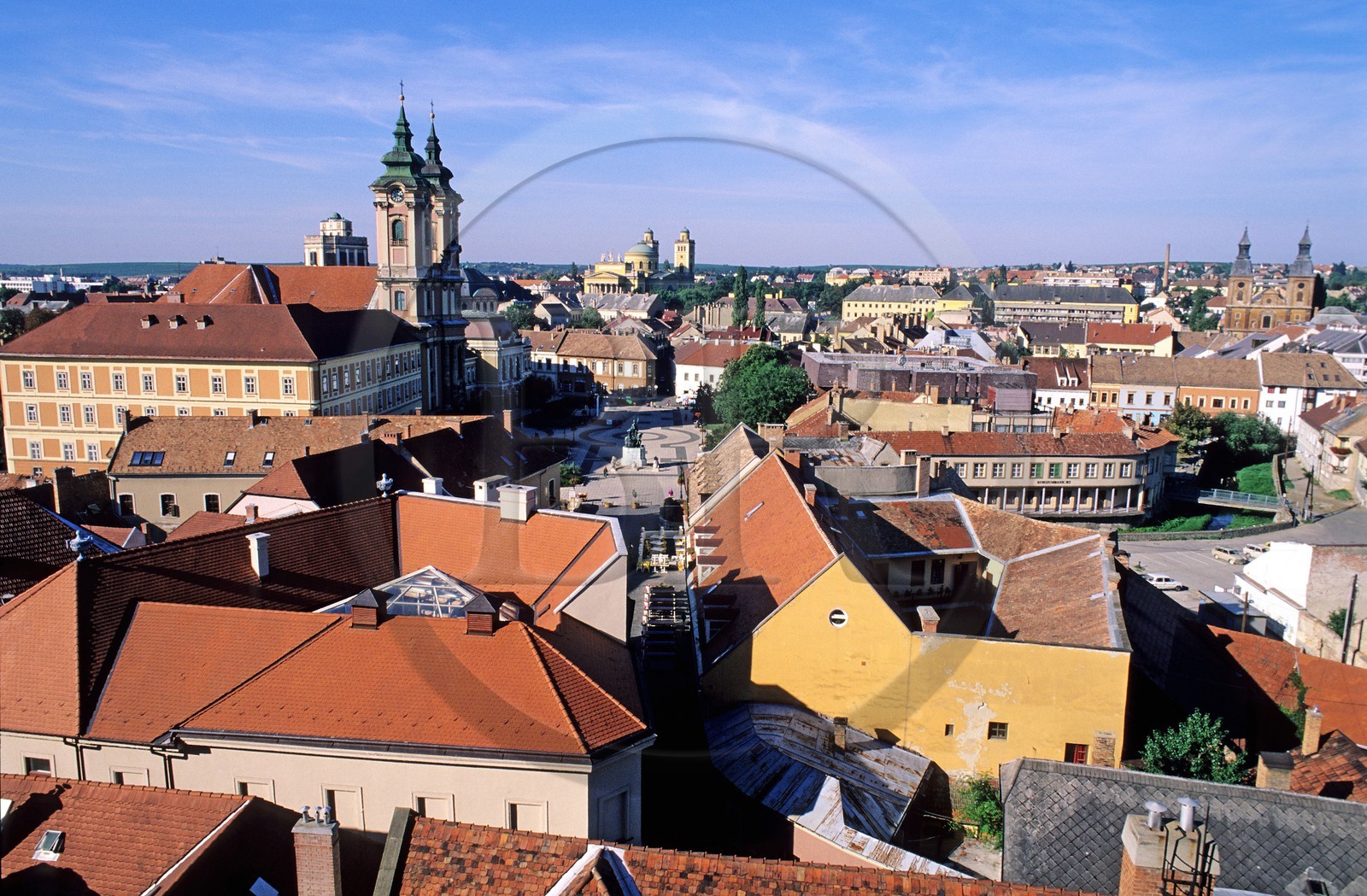 Hungary, Eger, minor brothers' church, and the cathedral overlooking the city