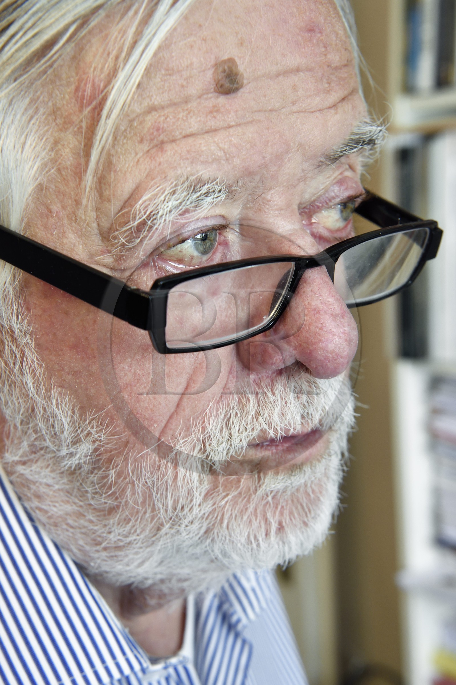 France, Paris (75), le paléontologue et paléoanthropologue Yves Coppens, professeur émérite au Collège de France, au bureau de son domicile parisien