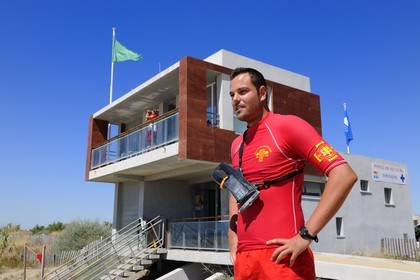 France, Hérault (34), Sète, Bastien Maneca chef du poste de secours de la plage de la Fontaine le long de la promenade de Villeroy