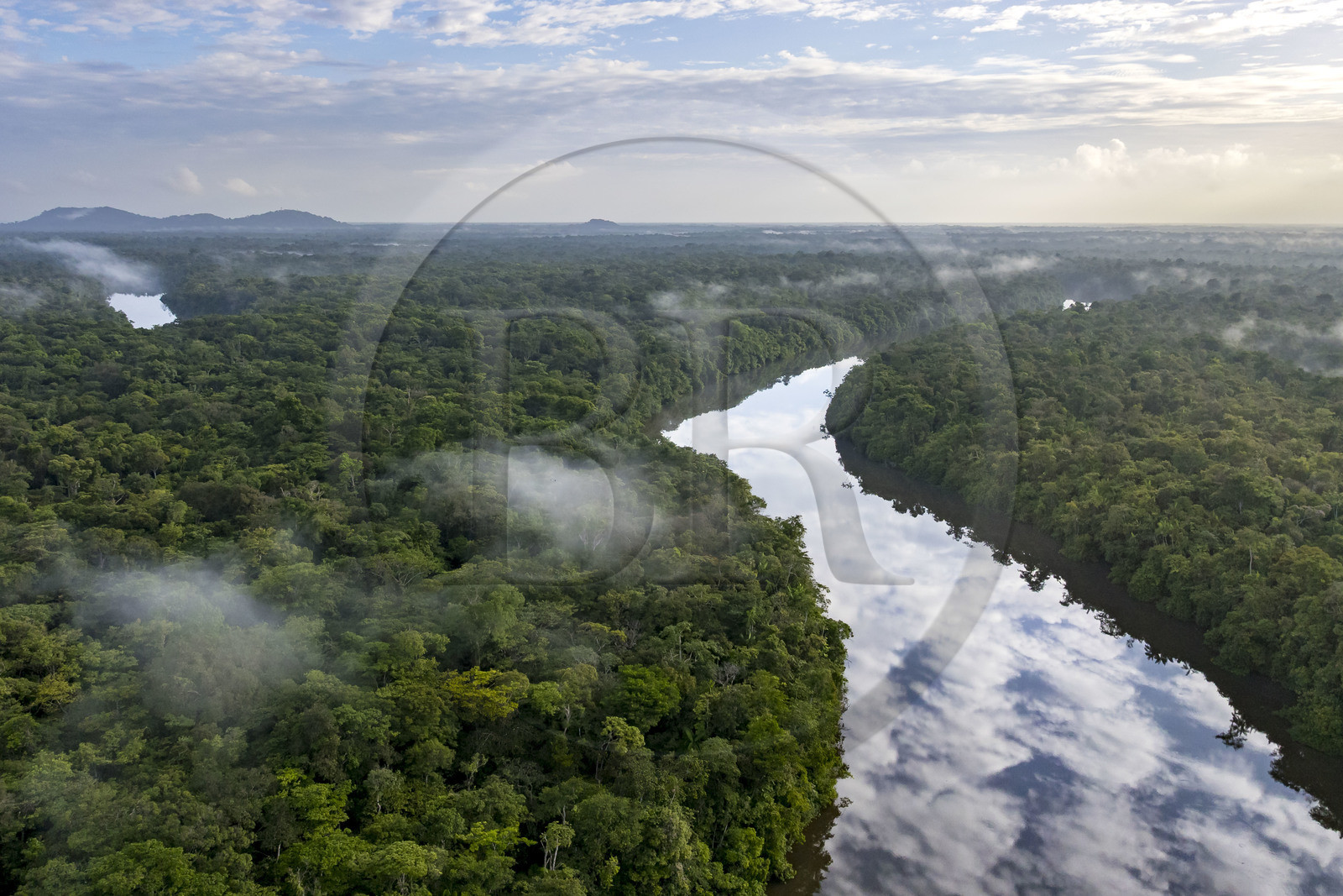 France, French Guiana, Kourou, Camp Maripas, the Kourou River flowing through the rainforest (aerial view)