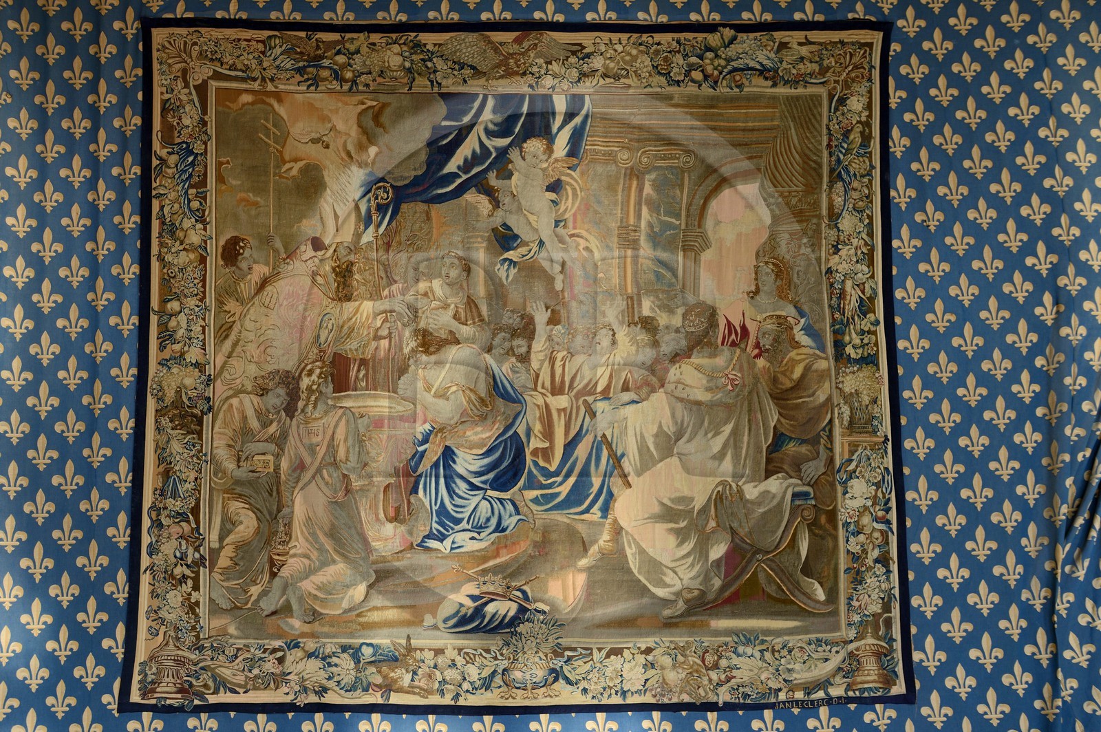 France, Marne (51), Reims, le Palais du Tau, classé Patrimoine Mondial de l'UNESCO, salle du festin, tapisserie représentant le baptème de Clovis (XVIIème siècle)