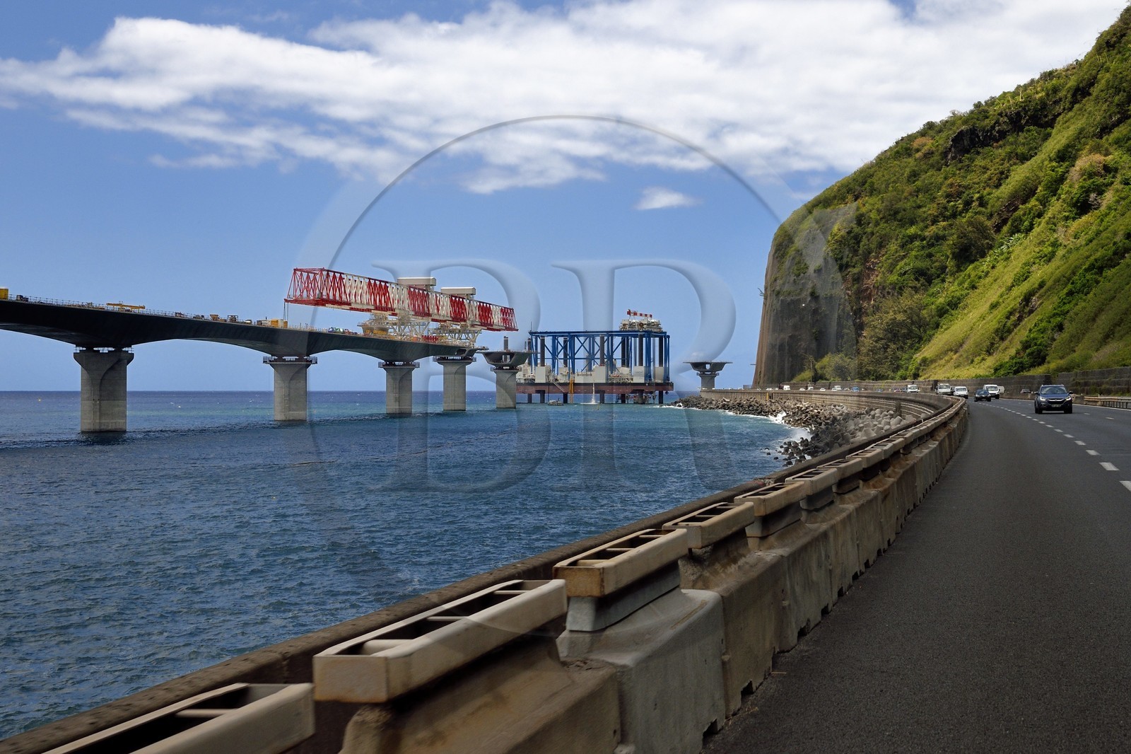 France, Reunion island (French overseas department), La Possession, construction of the New Coastal Route ( Nouvelle Route du Littoral - NRL), 5.4 km long maritime viaduct between the capital Saint-Denis and the main commercial port to the West
