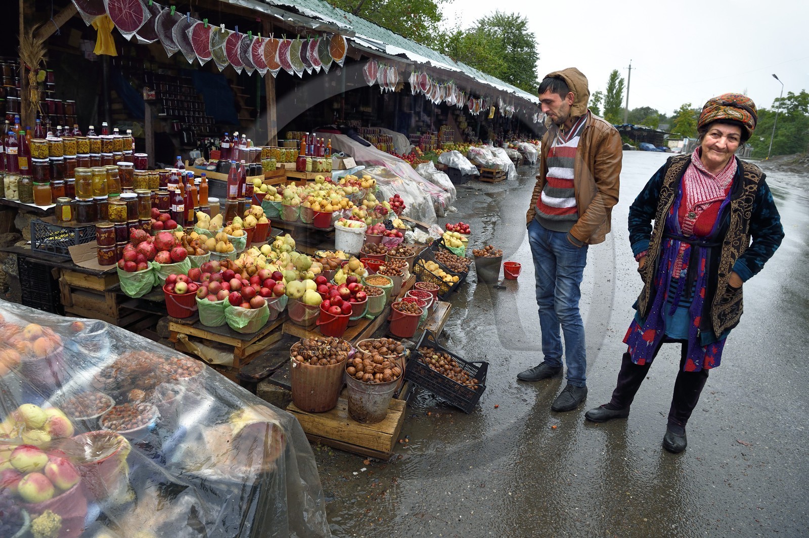Azerbaijan, Shamakhi region, Qabala, fruits and vegetables buckets market