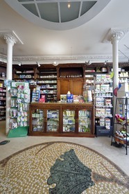 France, Meurthe-et-Moselle (54), Nancy, pharmacie du Ginkgo de style Art Nouveau, décoration intérieure par Louis Majorelle