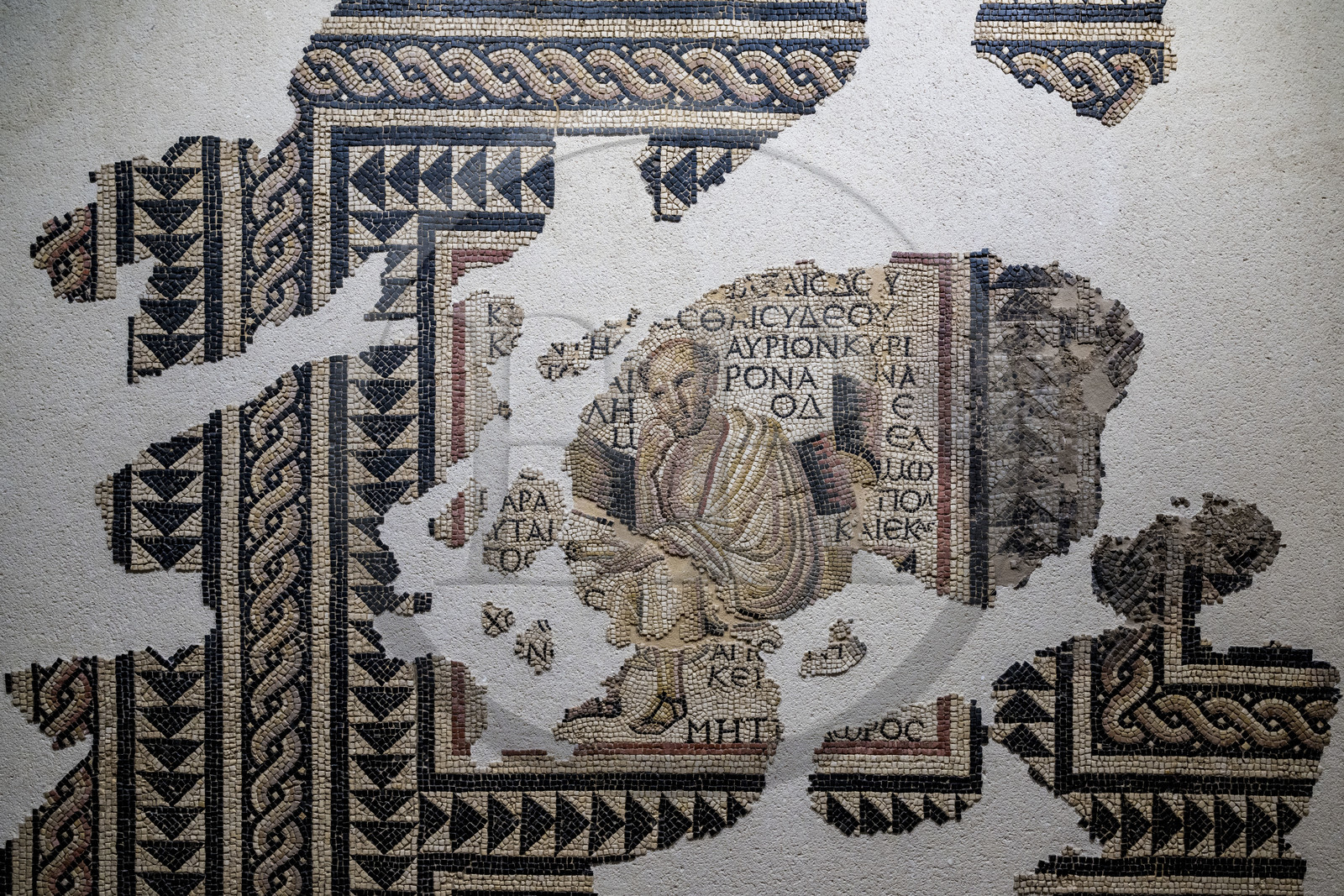 France, Saone et Loire, Autun, Rolin Museum, exhibition of masterpieces at the Natural History Museum during the works, mosaic of Metrodorus (late 2nd century)