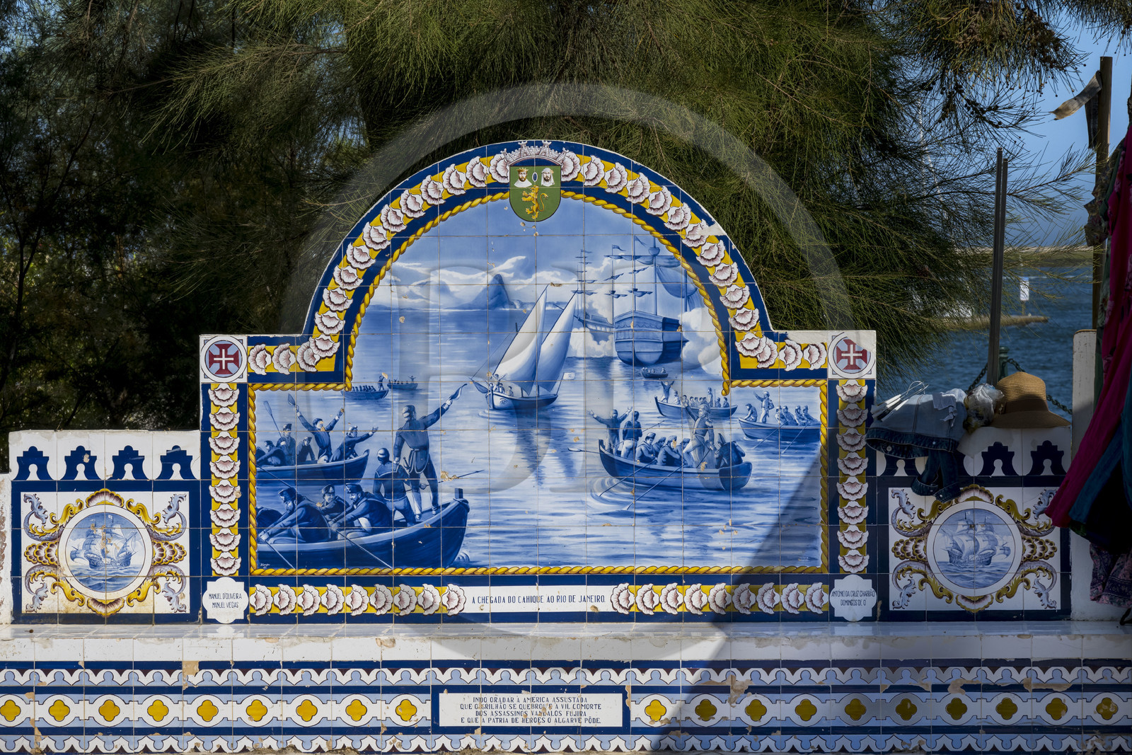 Portugal, Algarve, district de Faro, olhao, azulejos représentant l'arrivée du cahique à Rio de Janeiro (a chegada do cahique ao Rio de Janeiro)