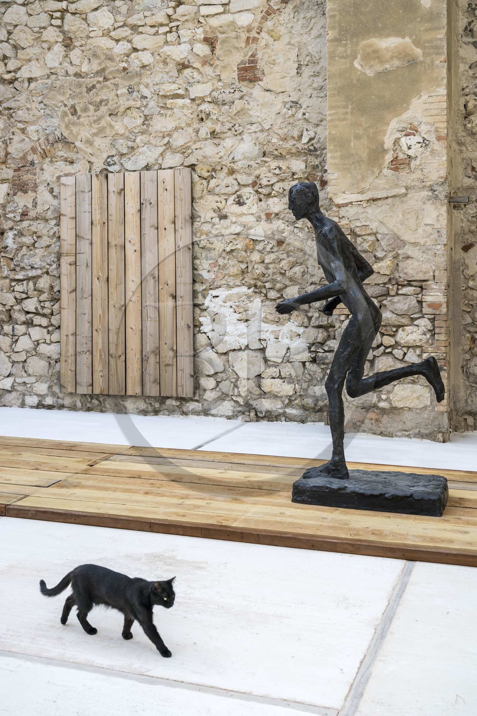 France, Bouches du Rhone, Marseille, Goudes district, La Friche de l'Escalette in the ruins of an old lead processing plant, sculptures by the artist Germaine Richier, the Runner