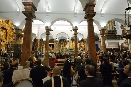 Espagne, Andalousie, Séville, quartier de Santa Cruz, église San Nicolas, procession de la Vierge des neiges (Virgen de las Nieves)