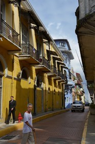 Panama, Panama City, historic town listed as World Heritage by UNESCO, Casco Antiguo (Viejo), houses of the old town in the calle 8a Oeste