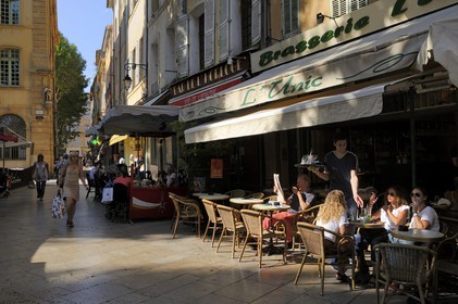 France, Bouches-du-Rhone, Aix-en-Provence, the Place Richelme, Cafe terrace